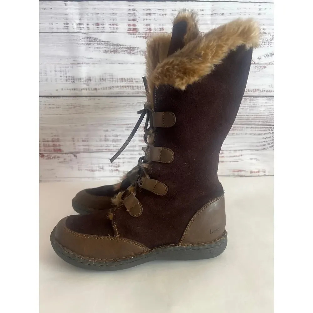 B.O.C. Born Winter Suede Shearling Lace Up Women's Brown Boots Size 6.5